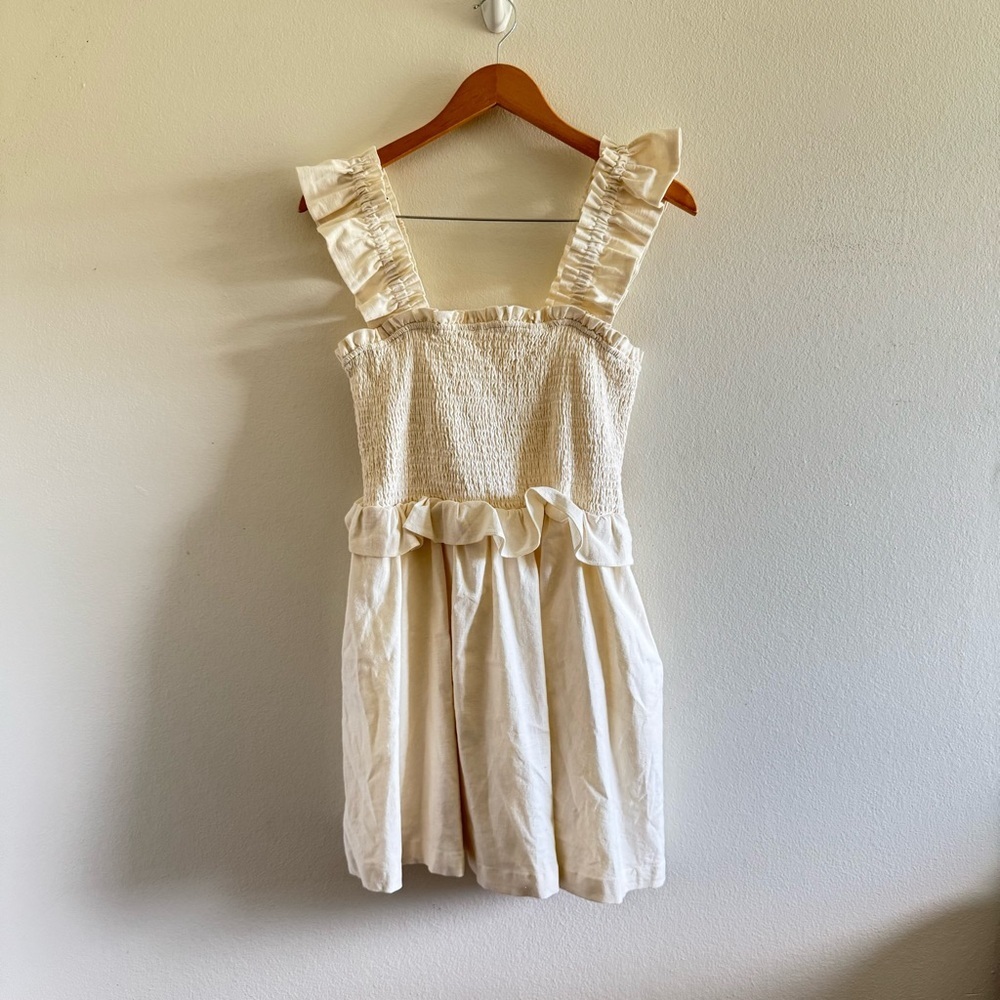 Tularosa Ivory Hillary Ruffle Smocked Mini Dress size Medium - Picture 6 of 12